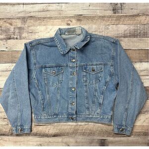 Vintage 90s Bill Blass Womens Medium Blue Light Wash Relaxed Loose Denik Jacket